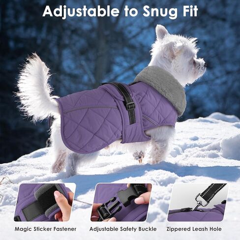 Dog Coat, Waterproof Dog Winter Jacket with Adjustable Buckle, Reflective Turtleneck Pet Snow Vest Warm Fleece Sweater for Small Medium Large Dogs - Purple, L in Saudi Arabia