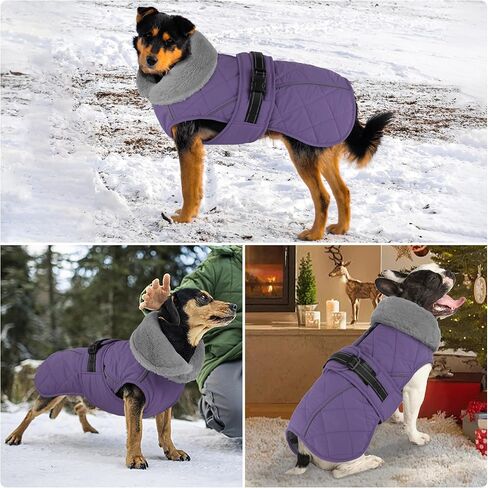 Dog Coat, Waterproof Dog Winter Jacket with Adjustable Buckle, Reflective Turtleneck Pet Snow Vest Warm Fleece Sweater for Small Medium Large Dogs - Purple, L in Saudi Arabia