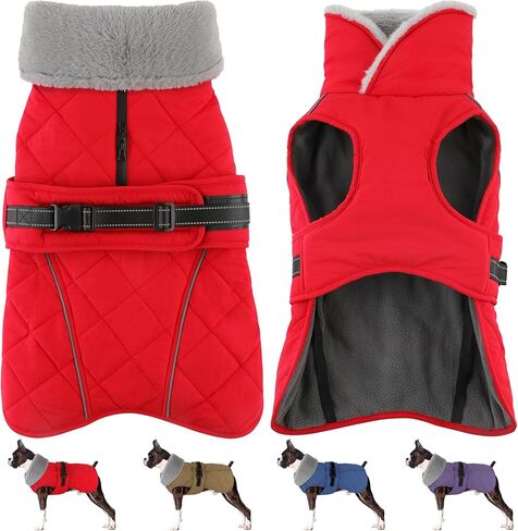 Dog Coat, Waterproof Dog Winter Jacket with Adjustable Buckle, Reflective Turtleneck Pet Snow Vest Warm Fleece Sweater for Small Medium Large Dogs - Purple, L in Saudi Arabia