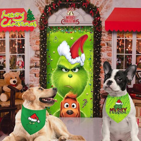 Christmas Dog Bandana 3Pack Grinchs Bandanas Xmas Puppy Triangle Scarf for Boy Girl Dog Costume Cute Pet Bibs Kerchief Holiday Outfit Adjustable Collar for Medium Dogs Cats (Large, Grinch Monster) in Saudi Arabia