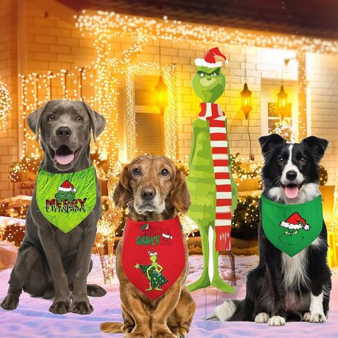 Christmas Dog Bandana 3Pack Grinchs Bandanas Xmas Puppy Triangle Scarf for Boy Girl Dog Costume Cute Pet Bibs Kerchief Holiday Outfit Adjustable Collar for Medium Dogs Cats (Large, Grinch Monster) in Saudi Arabia