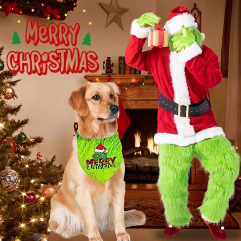 Christmas Dog Bandana 3Pack Grinchs Bandanas Xmas Puppy Triangle Scarf for Boy Girl Dog Costume Cute Pet Bibs Kerchief Holiday Outfit Adjustable Collar for Medium Dogs Cats (Large, Grinch Monster) in Saudi Arabia