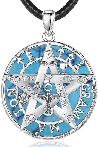 EUDORA Sterling Silver Tetragrammaton Necklace Ring for Women Men, Pentagram Amulet Energy Pendant Star of David Vintage Guardian Star Wicca Jewelry, Mother's Day Father's Day Gift for Husband Wife in Kuwait