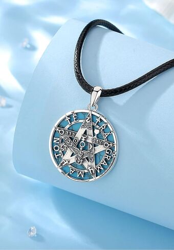 EUDORA Sterling Silver Tetragrammaton Necklace Ring for Women Men, Pentagram Amulet Energy Pendant Star of David Vintage Guardian Star Wicca Jewelry, Mother's Day Father's Day Gift for Husband Wife in Kuwait
