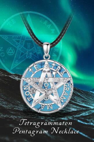 EUDORA Sterling Silver Tetragrammaton Necklace Ring for Women Men, Pentagram Amulet Energy Pendant Star of David Vintage Guardian Star Wicca Jewelry, Mother's Day Father's Day Gift for Husband Wife in Kuwait