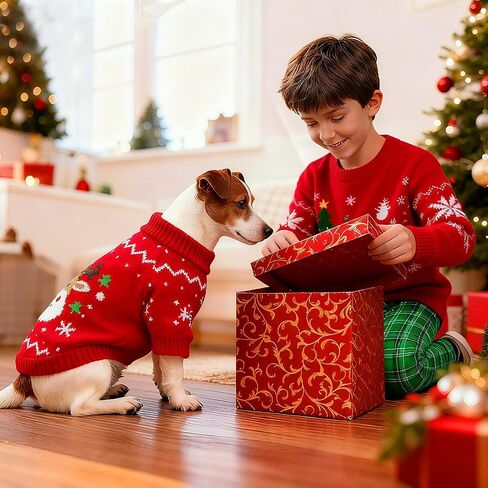 Dog Christmas Sweater Soft Warm Fall Winter Cat Clothes Puppy Sweater for Small Dogs Cute Xmas Reindeer Doggie Outfit Cat Sweaters with Sleeves Pet Holiday Costume Chihuahua Apparel(Red,L) in Saudi Arabia