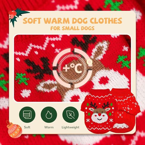 Dog Christmas Sweater Soft Warm Fall Winter Cat Clothes Puppy Sweater for Small Dogs Cute Xmas Reindeer Doggie Outfit Cat Sweaters with Sleeves Pet Holiday Costume Chihuahua Apparel(Red,L) in Saudi Arabia