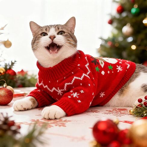 Dog Christmas Sweater Soft Warm Fall Winter Cat Clothes Puppy Sweater for Small Dogs Cute Xmas Reindeer Doggie Outfit Cat Sweaters with Sleeves Pet Holiday Costume Chihuahua Apparel(Red,L) in Saudi Arabia