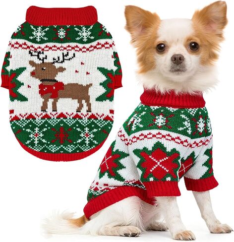 Dog Christmas Sweater Soft Warm Fall Winter Cat Clothes Puppy Sweater for Small Dogs Cute Xmas Reindeer Doggie Outfit Cat Sweaters with Sleeves Pet Holiday Costume Chihuahua Apparel(Red,L) in Saudi Arabia