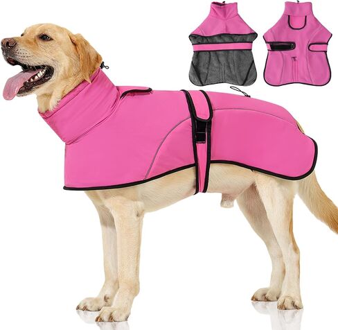 Dotoner Waterproof Dog Coat Warm Fleece Lined Jacket Reflective Winter Pet Apparel for Small Medium Large Dogs with Leash Opening Adjustable Neck & Tail Drawstring in Kuwait