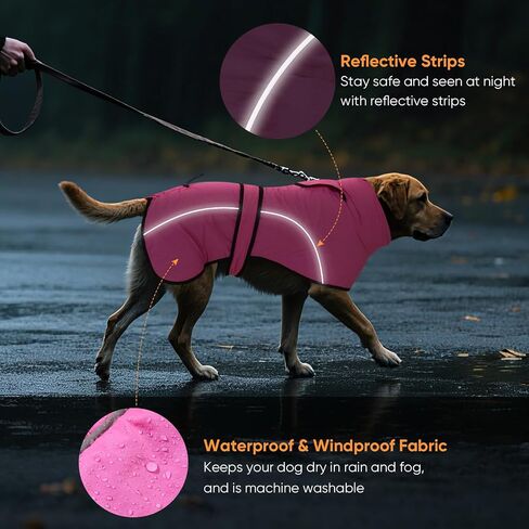 Dotoner Waterproof Dog Coat Warm Fleece Lined Jacket Reflective Winter Pet Apparel for Small Medium Large Dogs with Leash Opening Adjustable Neck & Tail Drawstring in Kuwait