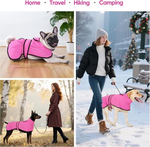 Dotoner Waterproof Dog Coat Warm Fleece Lined Jacket Reflective Winter Pet Apparel for Small Medium Large Dogs with Leash Opening Adjustable Neck & Tail Drawstring in Kuwait