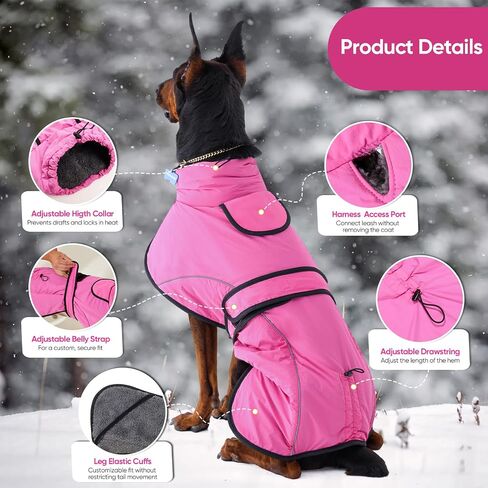 Dotoner Waterproof Dog Coat Warm Fleece Lined Jacket Reflective Winter Pet Apparel for Small Medium Large Dogs with Leash Opening Adjustable Neck & Tail Drawstring in Kuwait