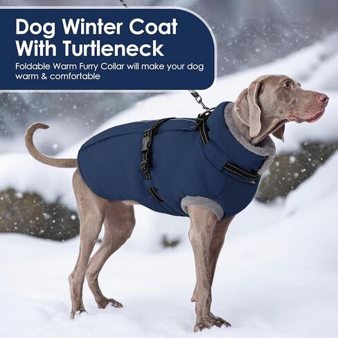 AOFITEE Dog Coat, Warm Dog Jacket Winter, Waterproof Dogs Winter Coat with Harness & Zipper, Reflective Turtleneck Fleece Pet Puffer Jacket Snowsuit for Jack Russel, Boston Terrier, Blue M in Saudi Arabia