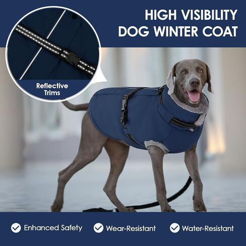 AOFITEE Dog Coat, Warm Dog Jacket Winter, Waterproof Dogs Winter Coat with Harness & Zipper, Reflective Turtleneck Fleece Pet Puffer Jacket Snowsuit for Jack Russel, Boston Terrier, Blue M in Saudi Arabia