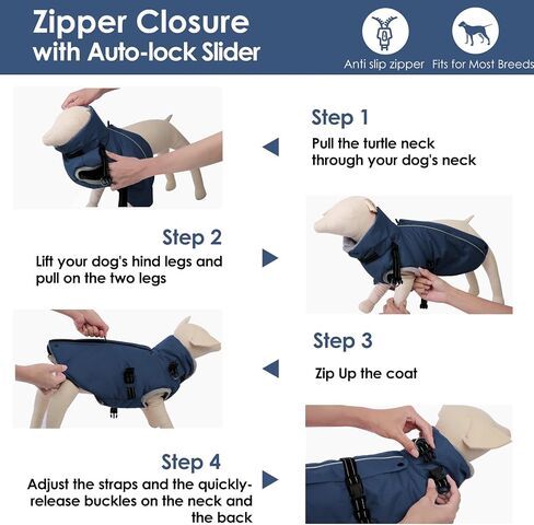 AOFITEE Dog Coat, Warm Dog Jacket Winter, Waterproof Dogs Winter Coat with Harness & Zipper, Reflective Turtleneck Fleece Pet Puffer Jacket Snowsuit for Jack Russel, Boston Terrier, Blue M in Saudi Arabia