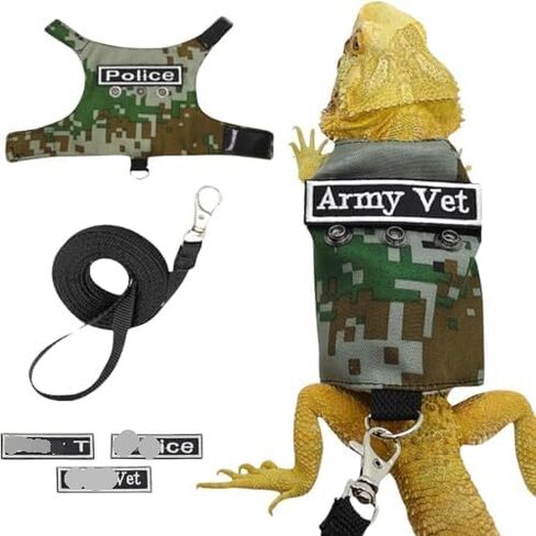 Bearded Dragon Harness Leash Set with Patch Adjustable Lizard Traction Rope Escape Proof Outdoor Walking Reptile Camouflage Costume Accessories for Bearded Dragon Lizard Small Pets (Brown) in Saudi Arabia