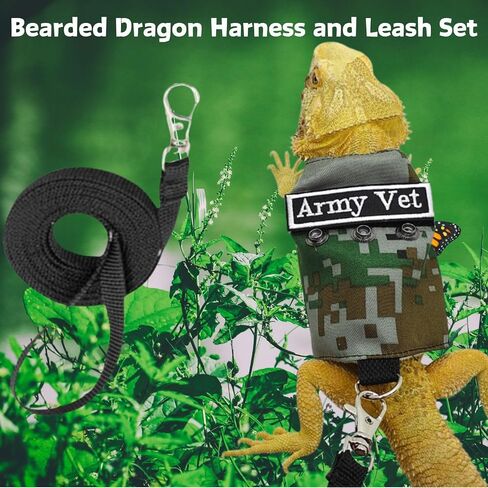 Bearded Dragon Harness Leash Set with Patch Adjustable Lizard Traction Rope Escape Proof Outdoor Walking Reptile Camouflage Costume Accessories for Bearded Dragon Lizard Small Pets (Brown) in Saudi Arabia