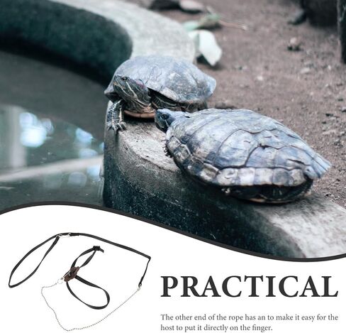 Luxshiny Adjustable Turtle Leash Pet Training Harness Rope for Tortoise and Reptiles Compact Dark Soft Faux Leather Traction Lead with Finger Loop for Easy Control and Outdoor Walking in Kuwait