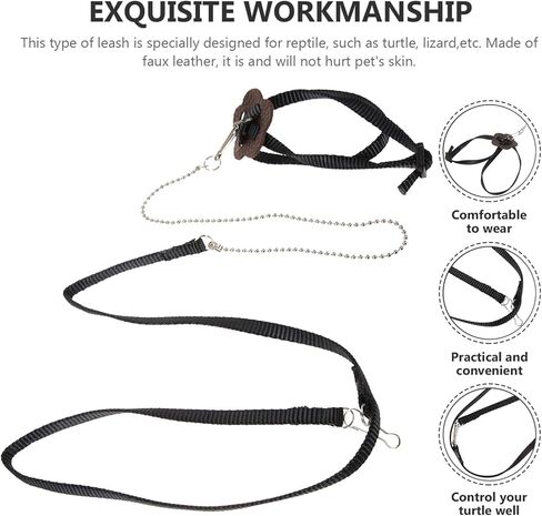 Luxshiny Adjustable Turtle Leash Pet Training Harness Rope for Tortoise and Reptiles Compact Dark Soft Faux Leather Traction Lead with Finger Loop for Easy Control and Outdoor Walking in Kuwait