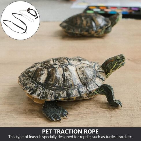 Luxshiny Adjustable Turtle Leash Pet Training Harness Rope for Tortoise and Reptiles Compact Dark Soft Faux Leather Traction Lead with Finger Loop for Easy Control and Outdoor Walking in Kuwait