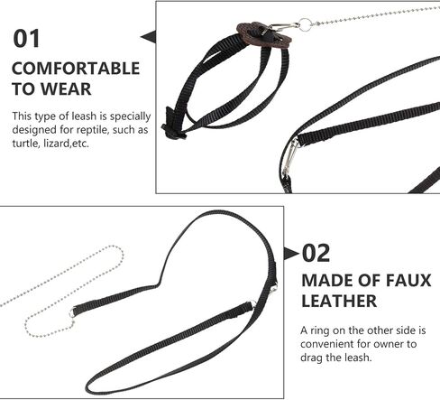 Luxshiny Adjustable Turtle Leash Pet Training Harness Rope for Tortoise and Reptiles Compact Dark Soft Faux Leather Traction Lead with Finger Loop for Easy Control and Outdoor Walking in Kuwait