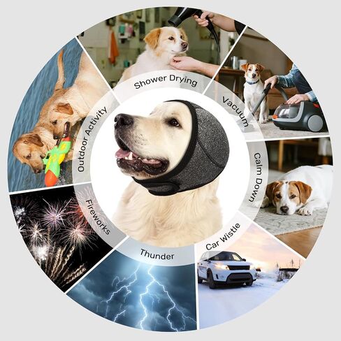 Dog Ear Muffs Noise Protection, Wraps Cover for Dogs Bath Grooming, Adjustable Dog Calming Hoodie Hematoma Anxiety Firework Thunder, Waterproof Dogs Shower Cap Drying Swimming Bathing (LG) in Saudi Arabia