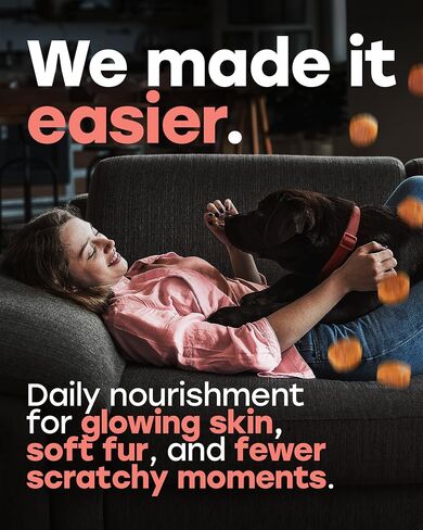 Omega 3 & 6 Dog Skin & Coat Chews – PhD-Endorsed Formula with Wild Salmon Oil, Biotin, Zinc & Vitamin E – Supports Dry Itchy Skin, Shedding & Healthy Coat – Tasty Salmon Flavor, 140 Chews, Made in USA in Saudi Arabia
