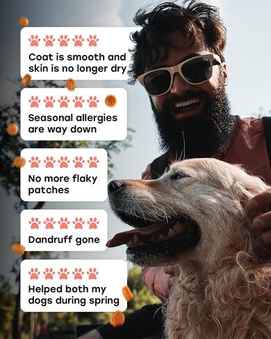 Omega 3 & 6 Dog Skin & Coat Chews – PhD-Endorsed Formula with Wild Salmon Oil, Biotin, Zinc & Vitamin E – Supports Dry Itchy Skin, Shedding & Healthy Coat – Tasty Salmon Flavor, 140 Chews, Made in USA in Saudi Arabia