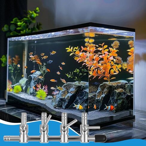 4-Way Aquarium Air Flow Control Lever Valve Stainless Steel Aquarium Air Pump Splitter Fish Tank Multi-port Distributor Splitter with 1 pcs Non-return Check Valve and 6 pcs Suction Cups for Fish Tank in Saudi Arabia