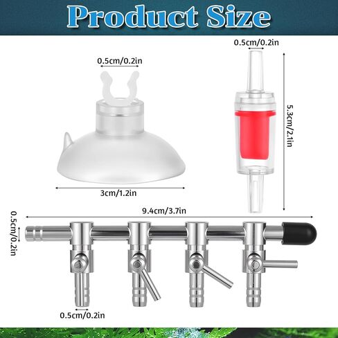 4-Way Aquarium Air Flow Control Lever Valve Stainless Steel Aquarium Air Pump Splitter Fish Tank Multi-port Distributor Splitter with 1 pcs Non-return Check Valve and 6 pcs Suction Cups for Fish Tank in Saudi Arabia