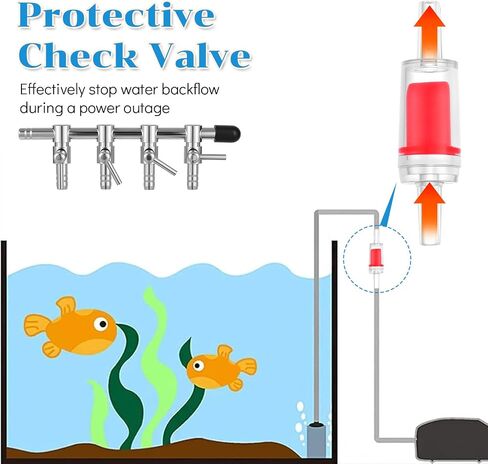 4-Way Aquarium Air Flow Control Lever Valve Stainless Steel Aquarium Air Pump Splitter Fish Tank Multi-port Distributor Splitter with 1 pcs Non-return Check Valve and 6 pcs Suction Cups for Fish Tank in Saudi Arabia