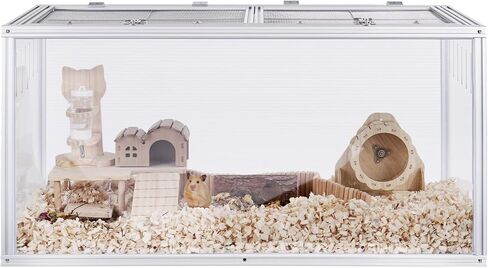 قفص هامستر كبير، مقاس 32 × 16 × 16 بوصة، إطار معدني مقاوم للمضغ، أكريليك شفاف مع فتحات تهوية، جزء علوي مفصلي مع شبكة من الفولاذ المقاوم للصدأ - حاوية للهامستر in Kuwait