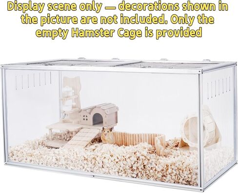 قفص هامستر كبير، مقاس 32 × 16 × 16 بوصة، إطار معدني مقاوم للمضغ، أكريليك شفاف مع فتحات تهوية، جزء علوي مفصلي مع شبكة من الفولاذ المقاوم للصدأ - حاوية للهامستر in Kuwait
