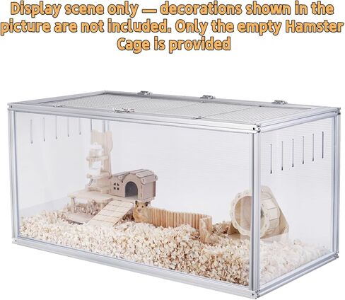 قفص هامستر كبير، مقاس 32 × 16 × 16 بوصة، إطار معدني مقاوم للمضغ، أكريليك شفاف مع فتحات تهوية، جزء علوي مفصلي مع شبكة من الفولاذ المقاوم للصدأ - حاوية للهامستر in Kuwait