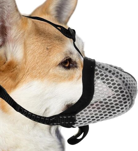 Dog Muzzle, Small Dog, Breathable Soft Mesh, Reflective Adjustable, X-Small, Grey in Saudi Arabia