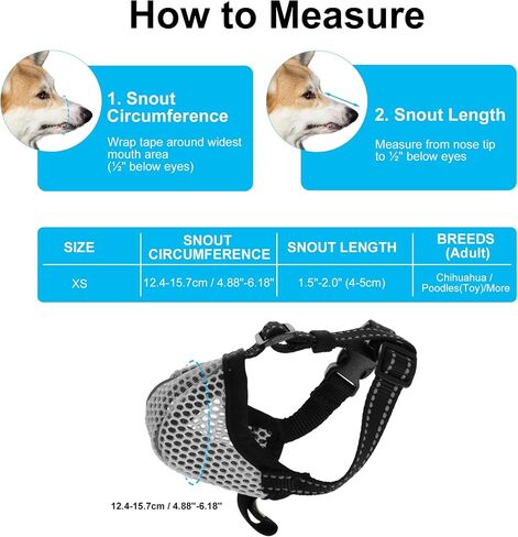 Dog Muzzle, Small Dog, Breathable Soft Mesh, Reflective Adjustable, X-Small, Grey in Saudi Arabia