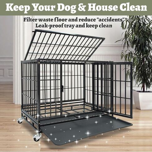 36 Inch Heavy Duty Dog Crate, Stackable Dog Crate, Indestuctible Escape Proof Dogs Cage Kennel with Pull-Out Tray, Lockable Universal Wheels, Double Door for High Anxiety Small/Medium Dogs in Saudi Arabia