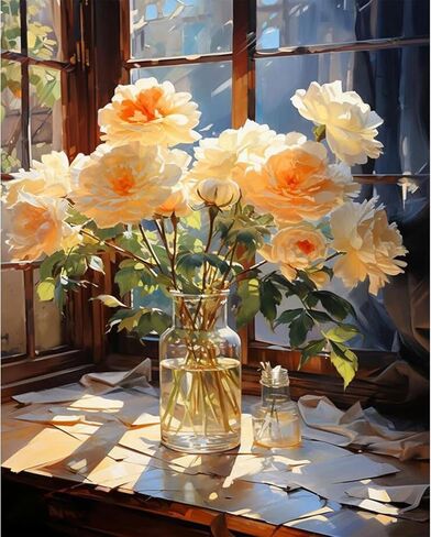 6 Pack Paint by Number for Adults-Paint by Numbers Kit for Adults Flowers, Floral Easy Painting by Number Perfect for Gift Home Wall Decor(6 Pack, 8x12inch) in Kuwait