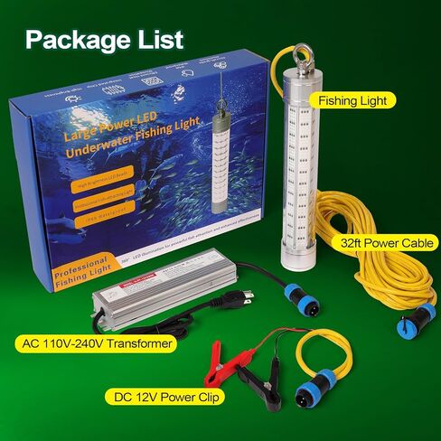 ضوء الصيد تحت الماء LED، DGLUYUDV 150W 110V & 12V 20000LM مقاوم للماء LED أخضر جاذب للضوء للأحواض والقوارب، سنوك، باس، كرابي، سترايبر، الطعم، سمك السلور والمزيد in Kuwait
