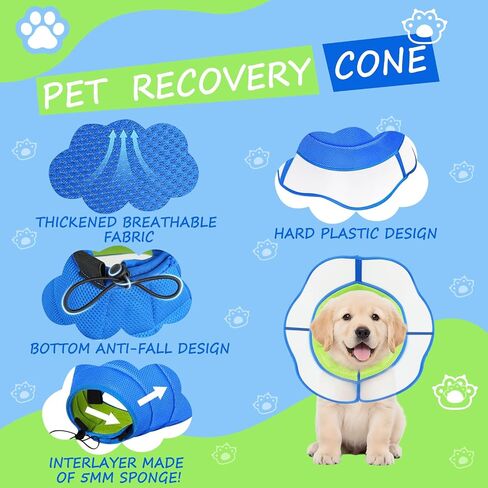 Dog Cone,Agemin Recovery Collar Cone is Adjustable,Thickened Farbic Soft and Comfortable Anti-Licking,Multiple Sizes Suitable for Dog Wound Care,Postoperative Use(M(Neck:11.8-13.4in)) in Kuwait