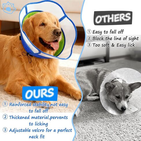 Dog Cone,Agemin Recovery Collar Cone is Adjustable,Thickened Farbic Soft and Comfortable Anti-Licking,Multiple Sizes Suitable for Dog Wound Care,Postoperative Use(M(Neck:11.8-13.4in)) in Kuwait