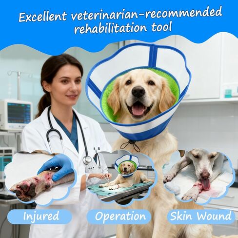 Dog Cone,Agemin Recovery Collar Cone is Adjustable,Thickened Farbic Soft and Comfortable Anti-Licking,Multiple Sizes Suitable for Dog Wound Care,Postoperative Use(M(Neck:11.8-13.4in)) in Kuwait