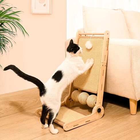Cat Scratcher, 180°Angles Cat Scratcher, 23.6'' Cat Scratch Pad W/Toy Balls, Cat Scratch Pad for Indoor Cats Kitties, Cats Scratching Board W/Adjustable Shape,2-Sided Sisal Design in Saudi Arabia