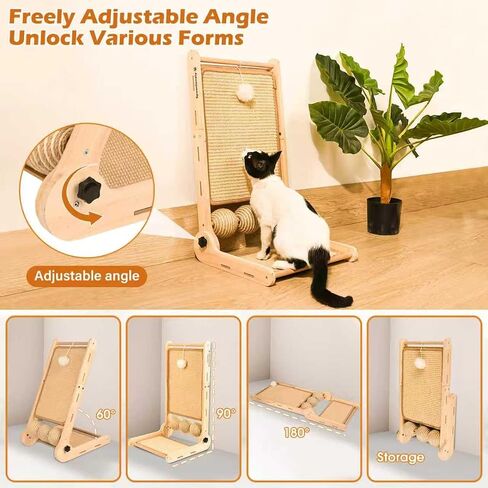 Cat Scratcher, 180°Angles Cat Scratcher, 23.6'' Cat Scratch Pad W/Toy Balls, Cat Scratch Pad for Indoor Cats Kitties, Cats Scratching Board W/Adjustable Shape,2-Sided Sisal Design in Saudi Arabia