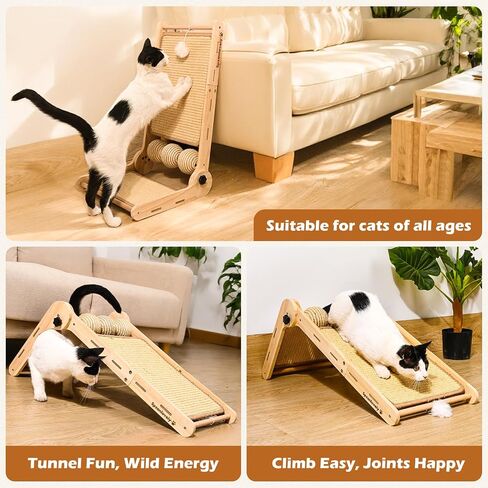 Cat Scratcher, 180°Angles Cat Scratcher, 23.6'' Cat Scratch Pad W/Toy Balls, Cat Scratch Pad for Indoor Cats Kitties, Cats Scratching Board W/Adjustable Shape,2-Sided Sisal Design in Saudi Arabia