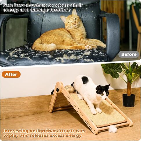 Cat Scratcher, 180°Angles Cat Scratcher, 23.6'' Cat Scratch Pad W/Toy Balls, Cat Scratch Pad for Indoor Cats Kitties, Cats Scratching Board W/Adjustable Shape,2-Sided Sisal Design in Saudi Arabia