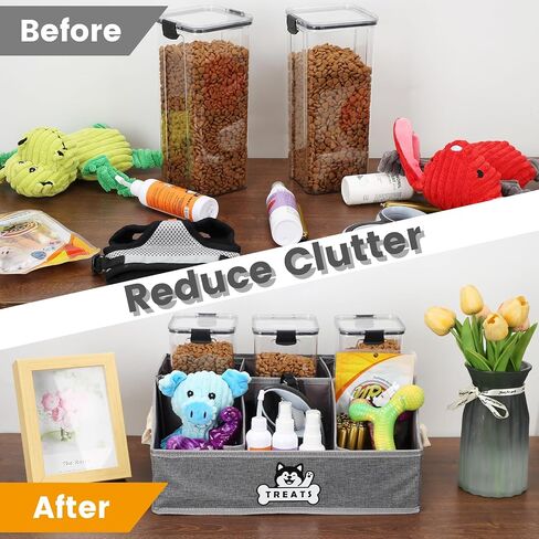 Dog Treat Container Basket with Handles, Foldable Pet Toy Box for Living Room Area and Countertop, Dog Storage Organizer with Removable Dividers for Treat Container, Leashes, Canned food, Pet Supplies in Saudi Arabia