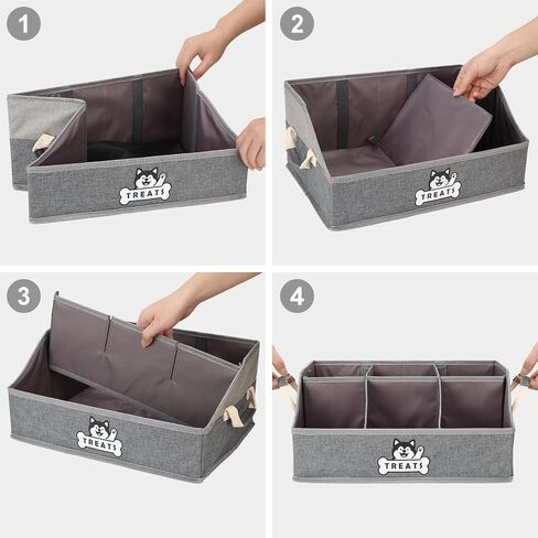 Dog Treat Container Basket with Handles, Foldable Pet Toy Box for Living Room Area and Countertop, Dog Storage Organizer with Removable Dividers for Treat Container, Leashes, Canned food, Pet Supplies in Saudi Arabia
