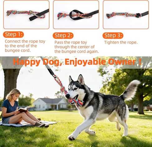 Outdoor Bungee Tug Toy, Dog Hanging Bungee Tug Toy with 3 Dog Chew Ropes, Interactive Retractable Play Cord Tether from Tree Outdoor for Small Medium Large Breeds Exercise and Play, Black+Grey in Kuwait